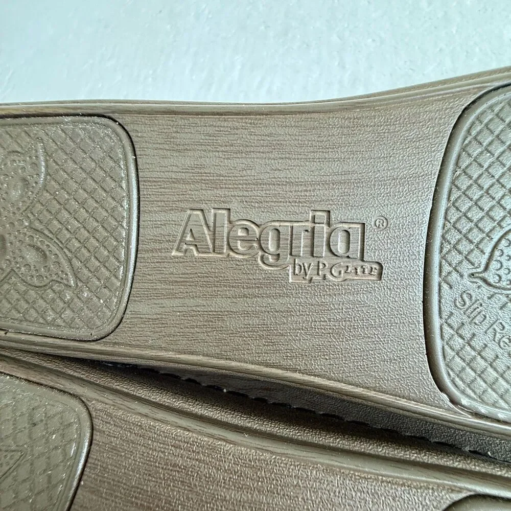 Size 40 Alegria Floral Embossed Leather Clogs Mary Jane Mule Brown Comfort Shoes - Picture 13 of 13